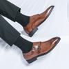 Fashion Classic Leather Shoes for Men Slip On Pointed Toe Oxfords Double Tower Buckle Social Office Business Casual Dress Shoes for Male