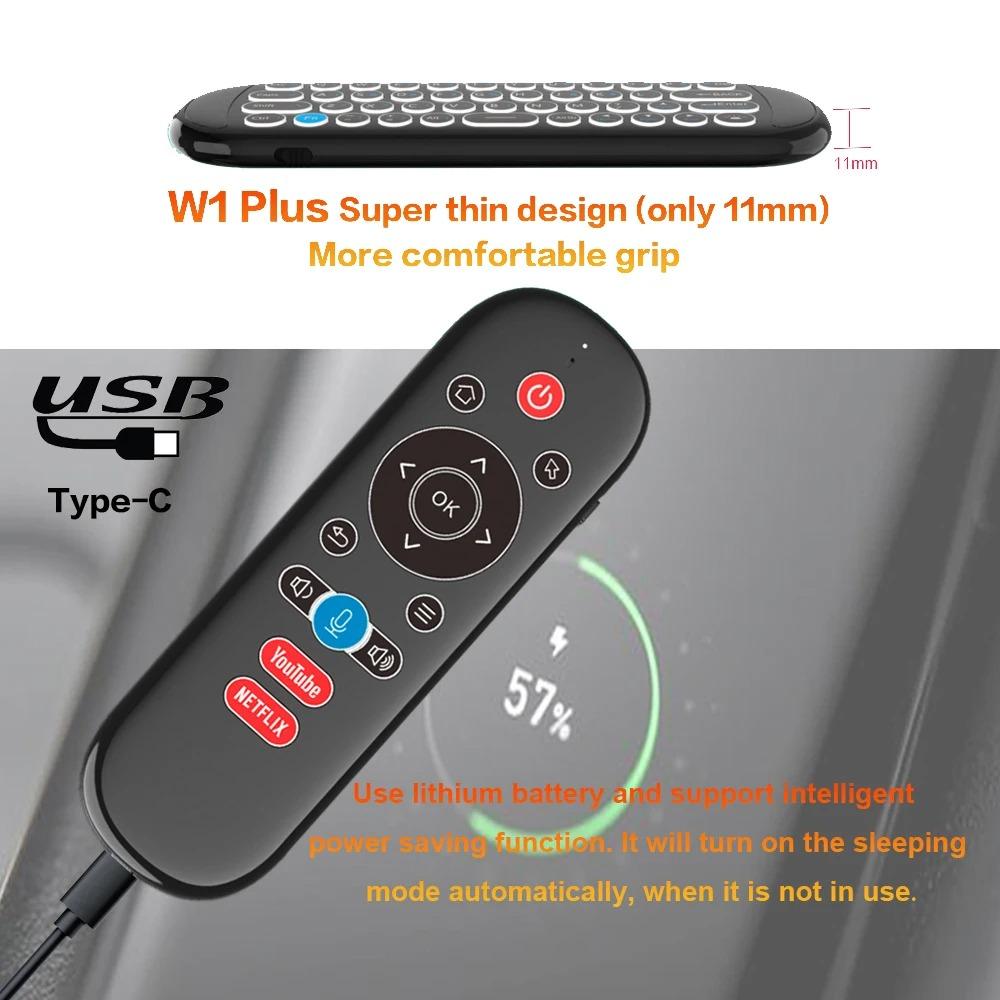 NEW W1 PLUS Air Mouse Remote Control 2.4G RF Wireless Mini Voice Control Keyboard Smart Gyroscope Keyboard Sense Anti-loss IR for Android TV Box