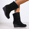 Women Platform Snow Mid Calf Boots Suede Wedges Pleated Shoes 2024 Trend Designer Chelsea Boots New Walking Winter Mujer Shoes