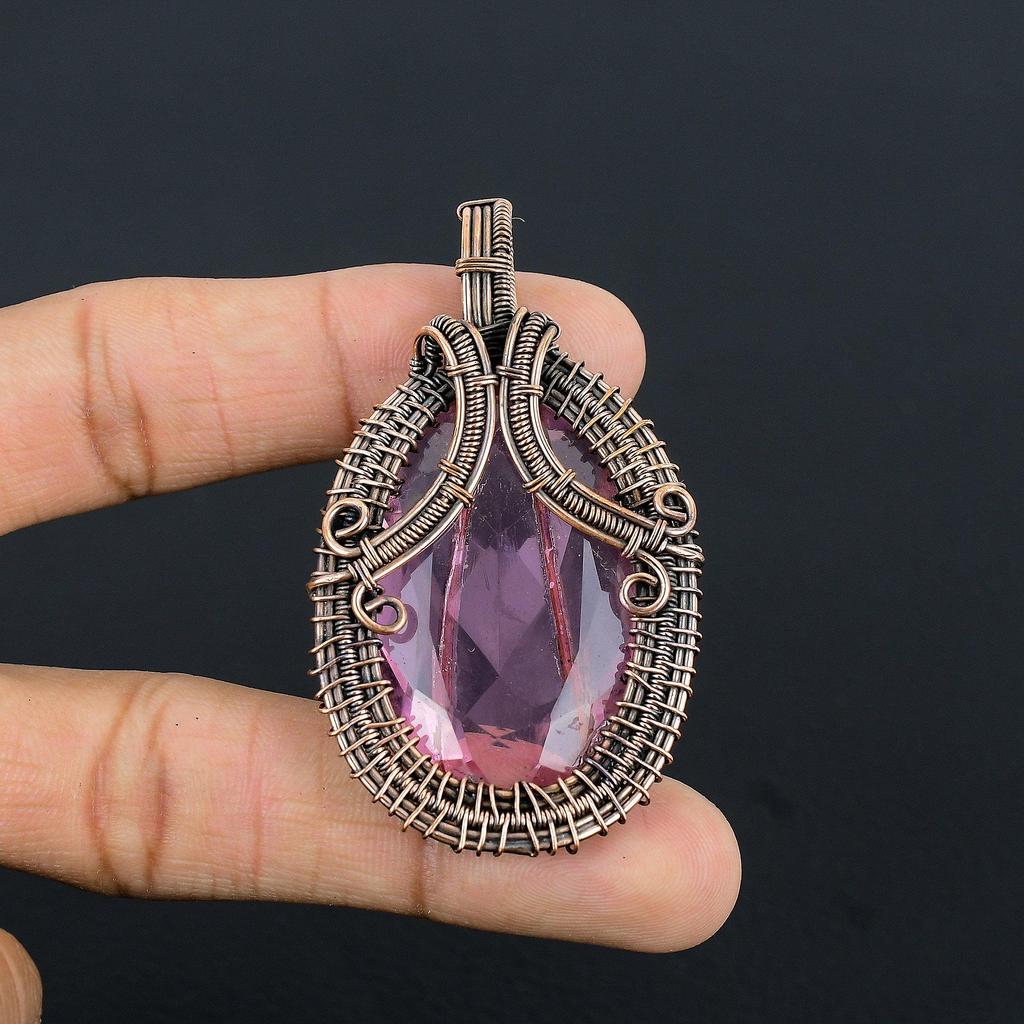 Kunzite Pendant Gemstone Jewelry, 999 Copper Wire Wrapped Pendant, Gift For Women Handmade Pendant