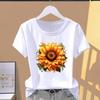 (Азиатский размер) Футболка с рисунком и цветком, милый стиль, трендовая футболка, повседневная модная футболка с принтом, женский повседневный женский топ, женская футболка с коротким рукавом