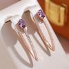 Oval Purple Zircon Long Dangle Earrings Full Inlay Personality Accessories Women Wedding Party Jewelry