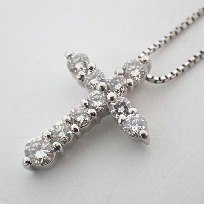 [Pre-owned] Pt900/850 Diamond/0.50ct Cross Pendant/Necklace/j95-6