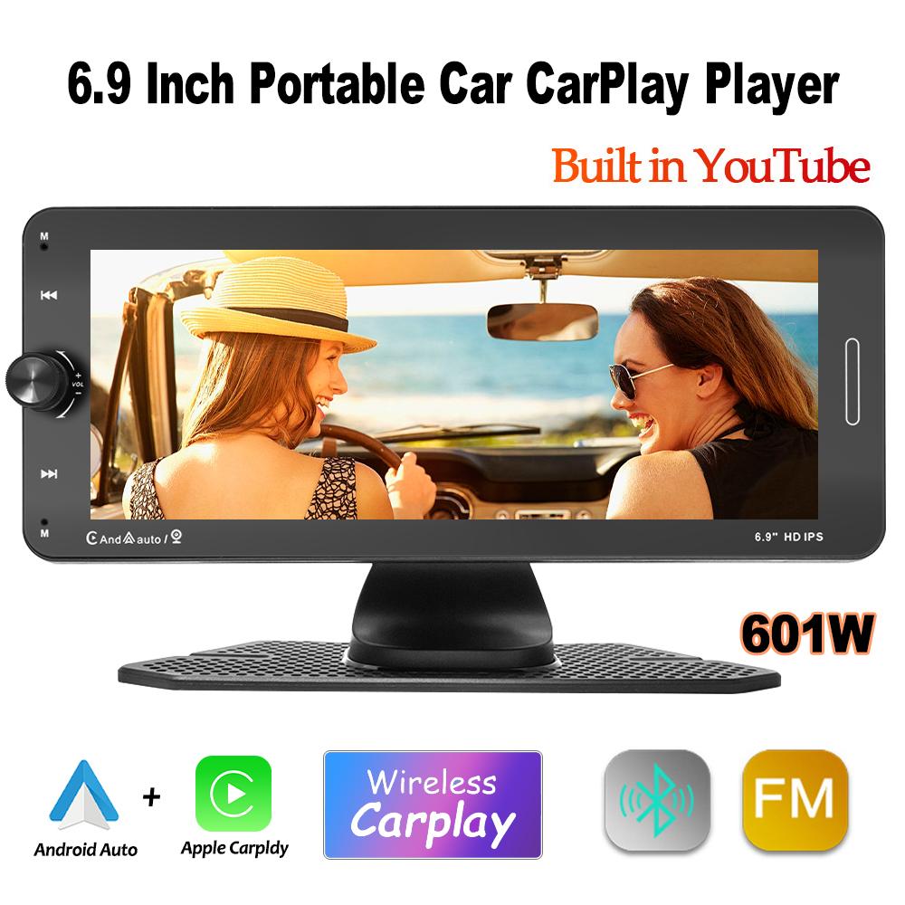 Portable 6.9 Inch Car Radio Wireless Carplay Display HD IPS Touch Screen Player Mirror Link FM BT DSP AUX Built-in Youtube