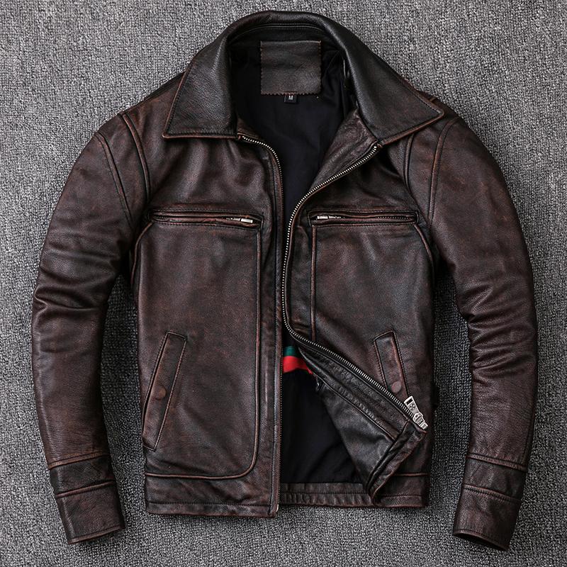 Chinese Size New Men Cowhide Coat Men's Genuine Leather Jacket Vintage Style Man Leather Clothes Motorcycle Biker Jackets Plus Size 134cm