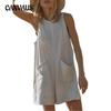 Casual Jumpsuit Summer Loose Sleeveless Pocket Body Shorts Women