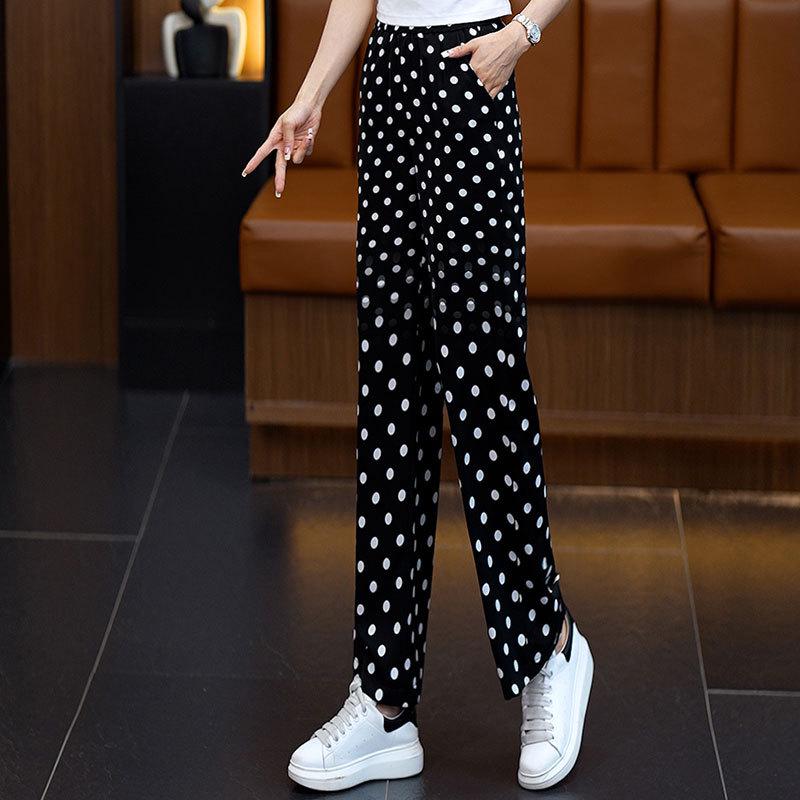 Women's Summer Polka Dot Wide-Leg Pants - High-Waisted, Lightweight, Versatile, Casual Fashion.
