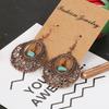 Bohemian Vintage Turquoise Oval Geometric Pendant Earrings Women Hollow Earrings Retro National