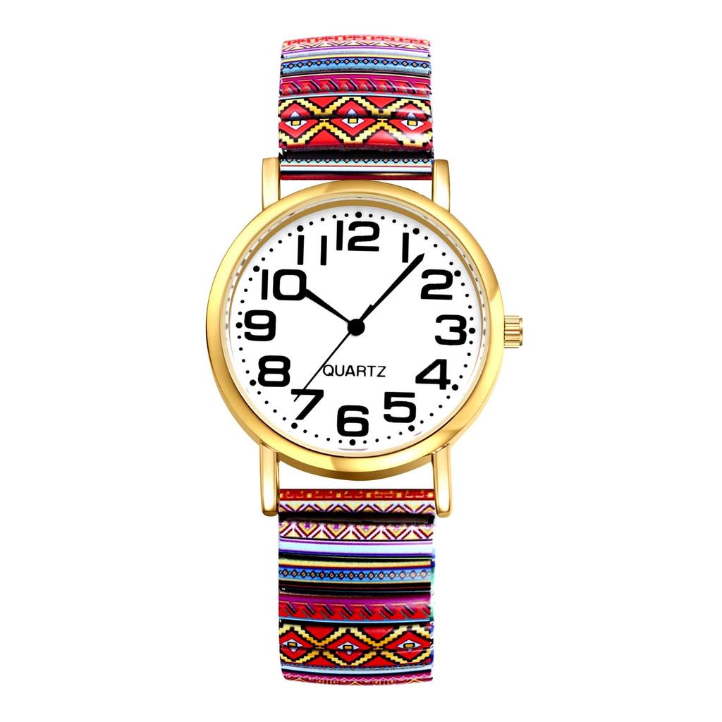 Bohemian Watch with Elastic Strap and Arabic One Size Fits Floral Waterproof Quartz Watch with Stretchable Stainless Steel Analog Colorful Ethnic
