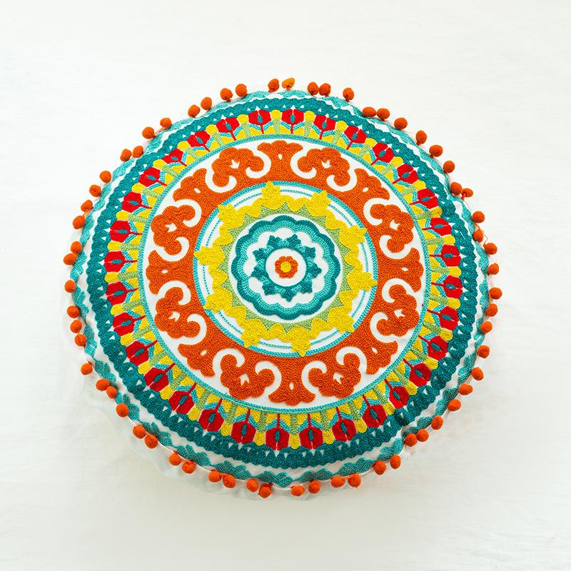Moroccan Ethnic Style Hand-embroidered Round Pillowcase Living Room Sofa Cushion Ball Indian Decorative Pillow
