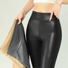 Black Fall Winter High-Grade Fleece PU Leather Leggings Women High Waist Hip Lift Tight Sexy Faux Leather Warm Leggings