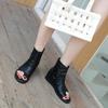 Flat-soled Sandals Women's Summer Fashion Inner Height Increase Black Cover Toe Women's High-top Women's Shoes Roman Shoes