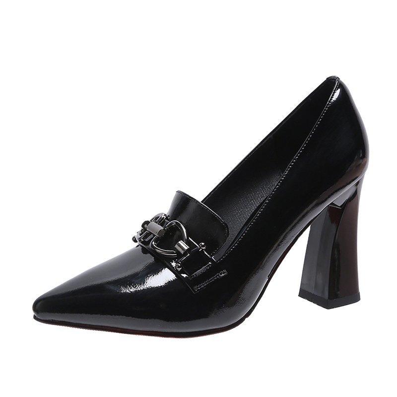 Patent Leather Single Shoe Women's Pumps 2024 Spring/Autumn New Fashion Pointed Leather Shoes High Heels Women Shoes Slip-On