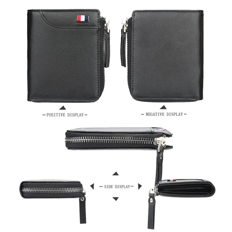 Men's Zipper Wallet Short, Large Capacity, Fashionable High Quality PU Leather Wallets Multi-Slot Coin Pocket Card Holder Case