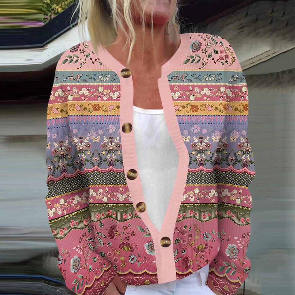 Women's Fashion Long Sleeve Christmas Snowman Snowflake Print Jacket Cardigan