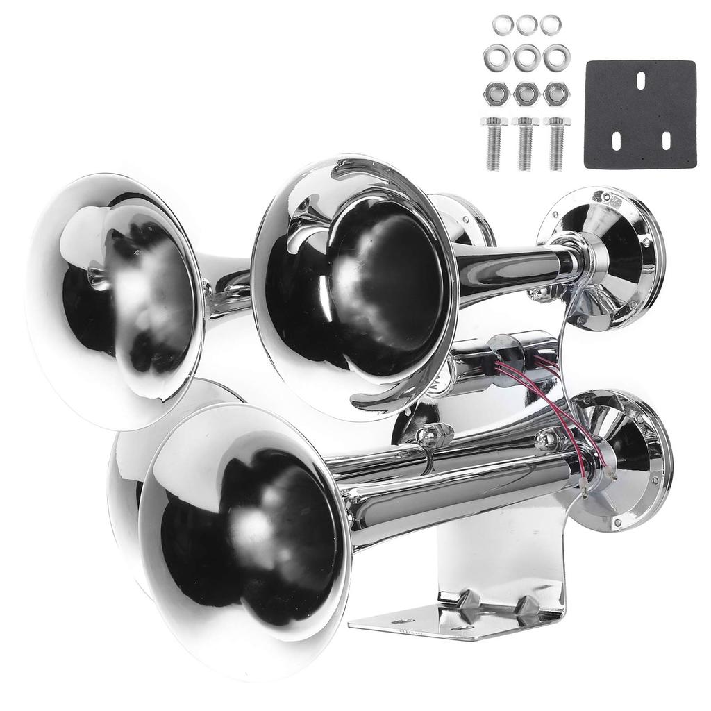 Akozon145DB Train Air Horn Kit 4 Trumpets Loud Train Horn 160mmDia 120 PSI Air Compressor for Van Most 12V Vehicles Trucks, Cars, Boats,