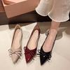 New Nude Pointed Inner Height-increasing Single Shoes Women's Shoes Bow Light Mouth Versatile Commuter Flats