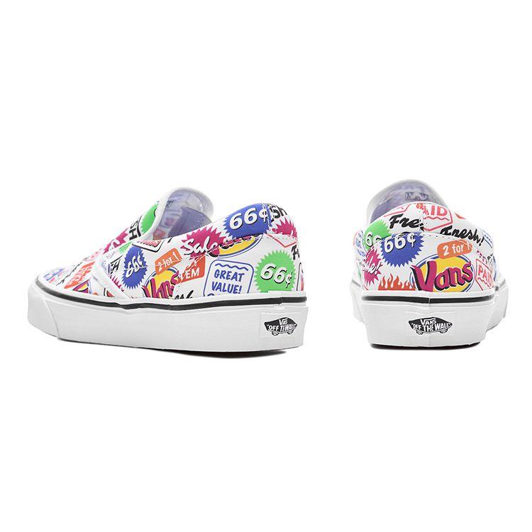 Vans Slip-On Series Mini Supermarket Series Canvas Fun Graffiti Colorful Tags Casual Low-Top Skate Shoes Unisex Sneaker Black VN0A33TB44C