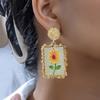 Floral Oil Painting Earrings Elegant Retro Female Dating Gift Earrings