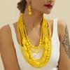 Colorful African Style Multi-Layer Wooden Bead Zircon Sets Chokers Necklace Colorful Bohemian Necklace Earrings Set Party Jewel