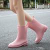 Fashion Fashion Hot Selling Women Rain Boots PVC Waterproof Shoes New Mid-tube Outdoor Lightweight Non-slip Wear-Resistant Rubber Shoes