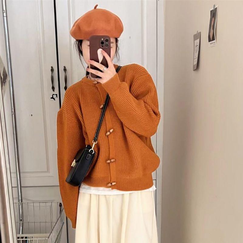 Vintage Cardigan Literature and Art Small Fresh Knitted Shirt Coat Round Neck Cardigan Western Versatile College Sweater Women