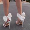 Fashion Luxury Bow Ankle Strappy High Heels Summer Open Toe Sandals for Women Party Wedding Shoes Bride Heels Sexy Pumps Design Sandals