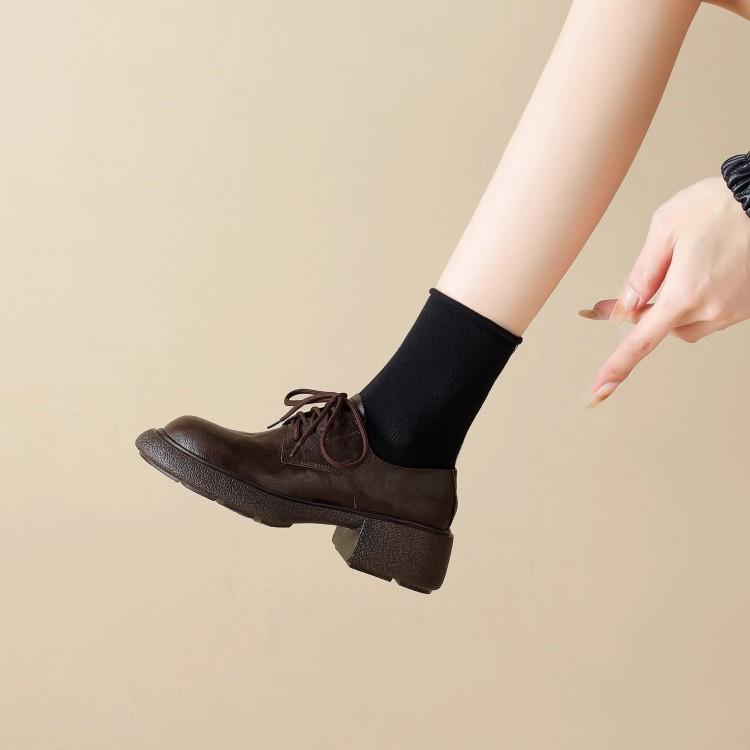 Soft Sole Soft Surface Version~ Retro JK College Round Head Platform Loafers Lace Up British Style Versatile Commuter Small Leather Shoes