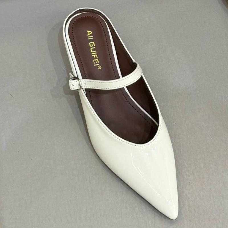 Fashion High Quality Pointed Toe Patent Leather Women Sandal Fashion Narrow Band Buckle Slide Sandals Elegant Comfort Heeled Shoes Woman