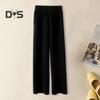 Women Pants Elastic High Waist Loose Wide Leg Solid Color Straight Simple Style Casual Pockets Thin Soft Breathable Lady Full Length Trousers