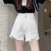 Wowen Classic and Minimalist Fashion Versatile White Female High-waisted Loose Thin Section Thin A-line Broken Hole Summer Denim Shorts Individuality