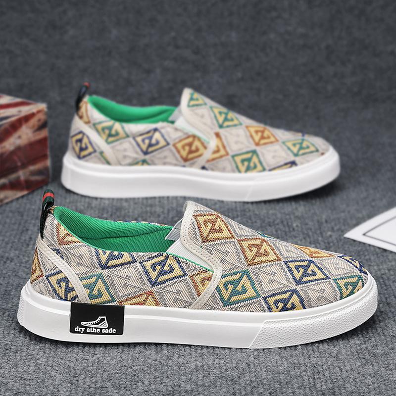 Fashion Branded Casual Loafers Men Designer Print Men Canvas Shoes Comfortable Slip-On Flat Sneakers Men Luxury Skateboard Shoes