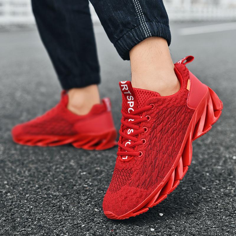 Summer New Korean Version Fashion Couple Running Shoes Flying Woven Fish Scale Blade Large Size Sports Shoes Trendy Men's Shoes