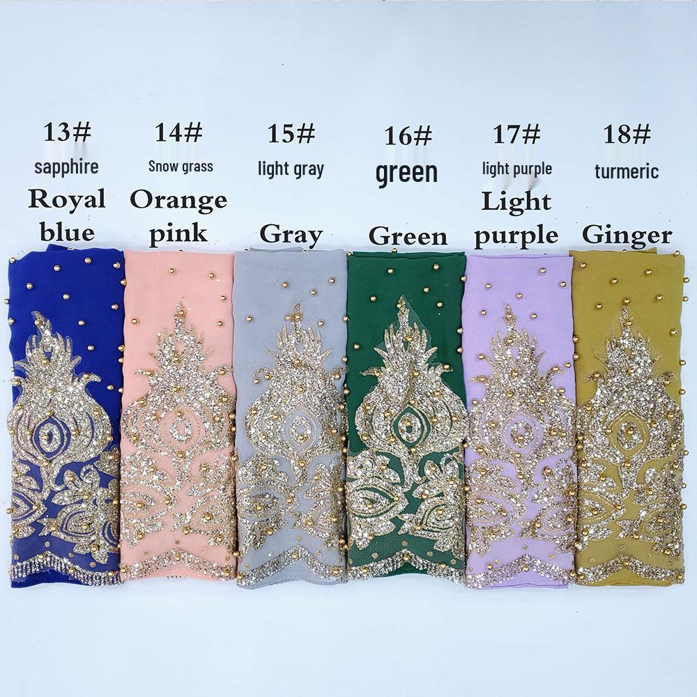 Rhinestone Beaded Chiffon Headscarf: Breathable Sun Protection Muslim Wrap In Ethnic Style