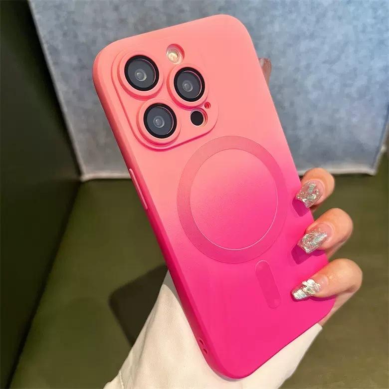 Magnetic For iPhone 15 ProMax Case[Compatible with MagSafe]Cute Gradient Color Case TPU Shockproof Lens for iPhone 14 13 12 Case