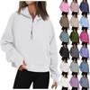 Women's Hoodies Solid Color Loose Short Half Zip Pockets Thumb Hole Long Sleeve Pullover Sweatshirts