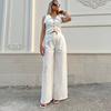 Women's Solid Color Tops Sleeveless Waist Trousers Two-piece Set Spring Summer Casual Loose Wide Leg Pants Trousers Suit Office Women