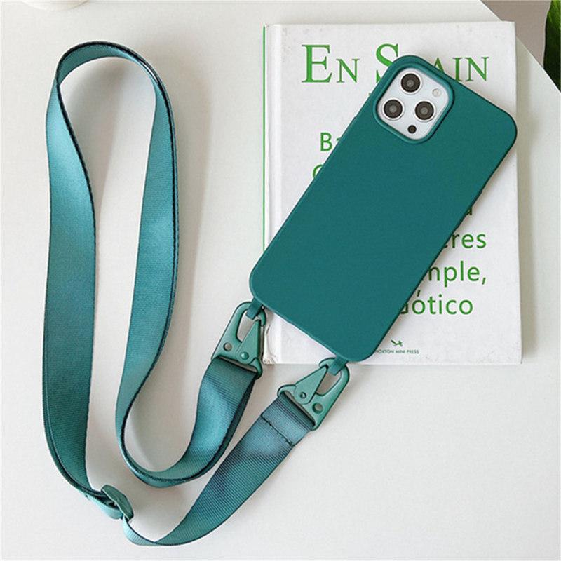 Crossbody Necklace Strap Lanyard Matte Silicone Case For iPhone 14 Pro Max 11 12 13 Mini XR X XS 6S 7 8 Plus SE Shockproof Cover