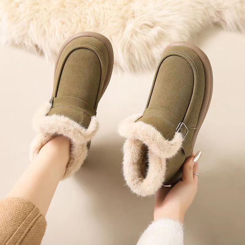 Snow Boots Korean Version Women's Winter New Item with Plush and Thick Cotton Boots Warm Flat Bottomed Soft Soled Women's Cotton Shoes