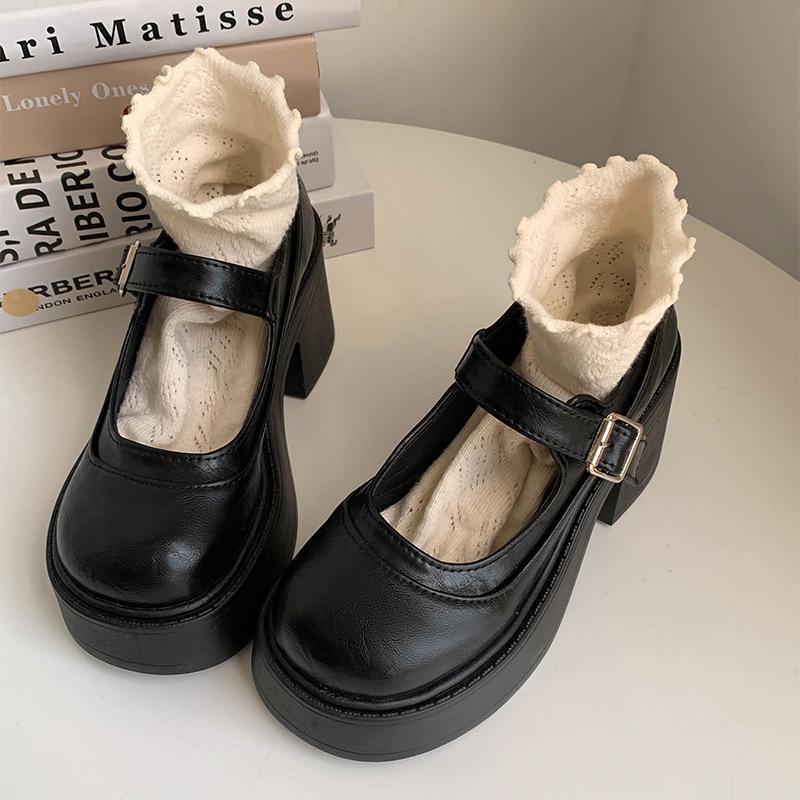 Retro Versatile Round Head Heightened Platform Mary Jane Shoes Women's 2025 New Spring French Thick Heel Light Mouth Single Shoes
