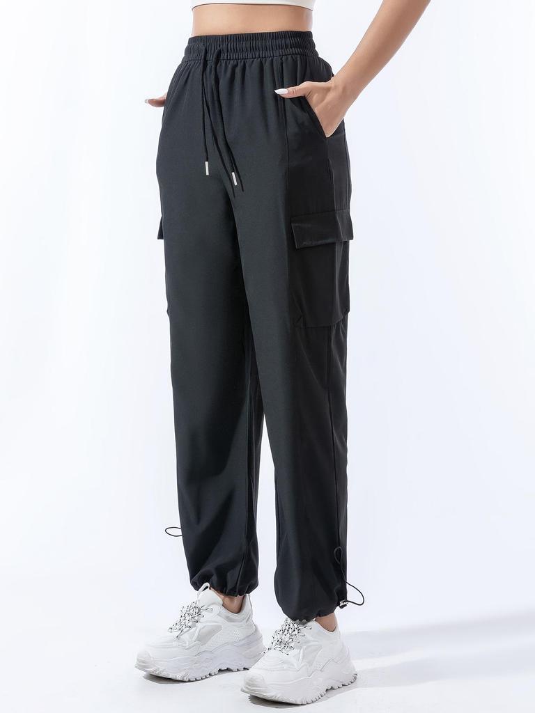Women's Quick-Dry Summer Cargo Pants - Tapered, Breathable, Loose, Cuffed, Wide-Leg, Elastic, Thin Style for Running and Sport Activities.