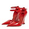Sexy Red Patent Leather Pointed Toe Wedges High Heels Women Pumps Fashion Double Buckle Strap Ladies Party Dress Shoes