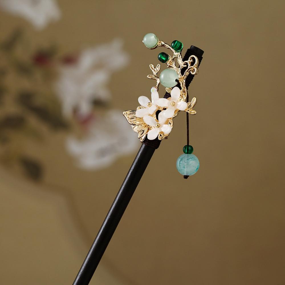 Handmade Flower Hair Sticks Chinese Style Party Hair Bun Decorative Wooden Hairpin for Women Girls