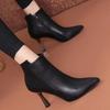Fashion Black Fleece-Lined Leather Heeled Booties Autumn Winter Pointed Toe Ankle Boots for Women Fashion High Quality Woman Short Shoes