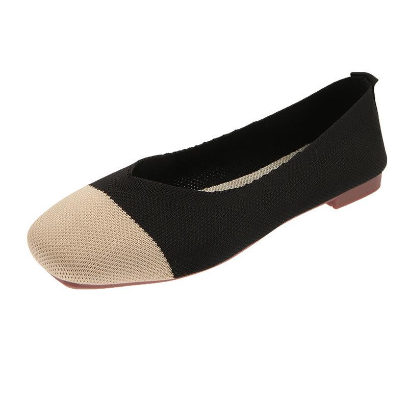 2024Plus Size Women Casual Ballet Flats Shoes Square Toe Slip On Flat Heel Anti Skid Loafers Stretch Knit Fabric