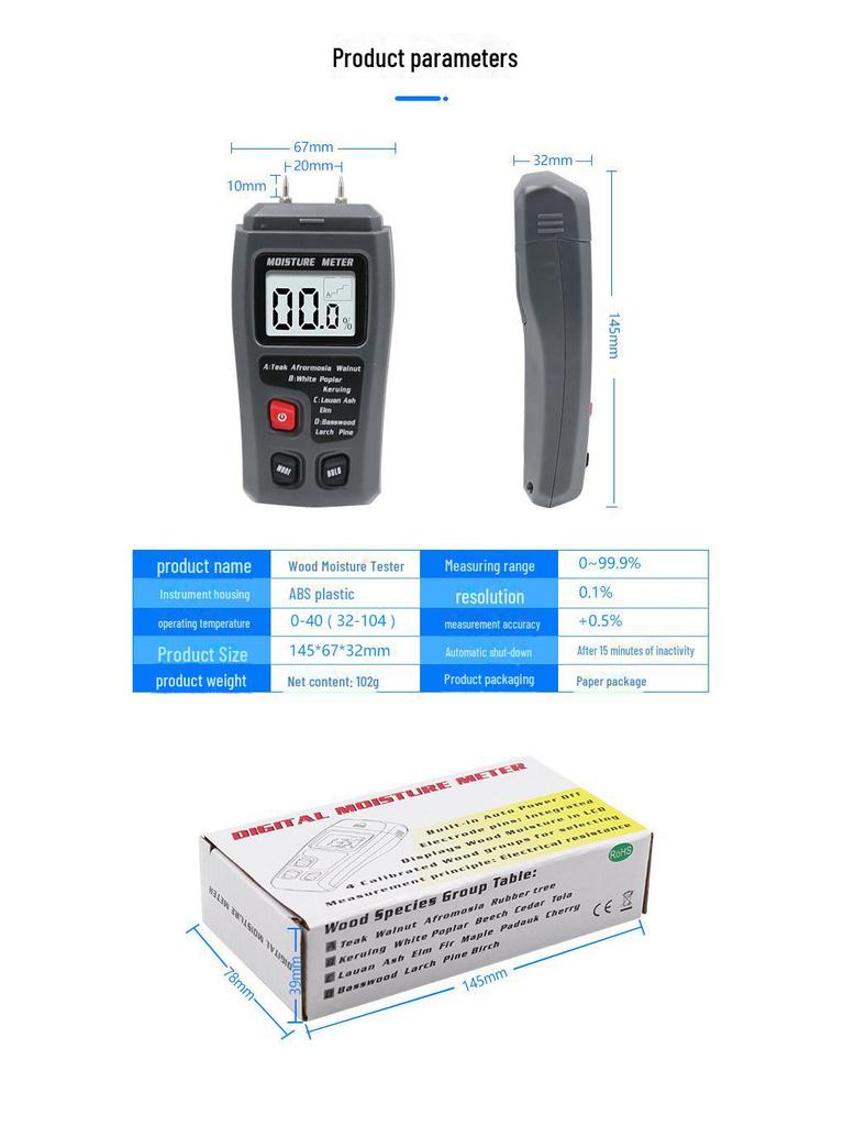 Moisture Content Tester: Wood & Wall Dryness and Humidity Detector