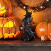 LED Witch Lantern Ornament Halloween Faceless Ghost Sculpture Holding Lantern Vintage Resin Witch Statue for Yard Patio Lawn Decor