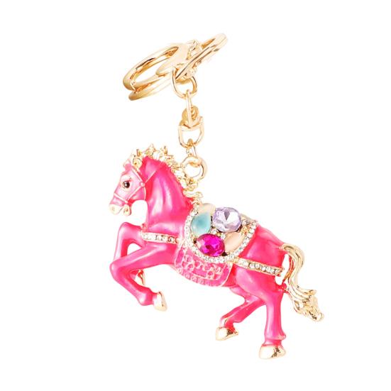 Keychain Pendant Chinese Zodiac Enamel Horse Rhinestones Inlaid Key Chain Metal Charm Bags Keyring Backpack Car Accessories