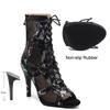 Women's Leopard Print Latin Dance Shoes Women's Jazz Tango Pole Dance Lace-up Sexy Mesh Dance Boots New Soft Sole Shoes