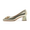 99 Sexy Sequined Square Head Thick Heel Single Shoes for Women's Autumn New Light Mouth Middle Heel Work Single Shoes for Women